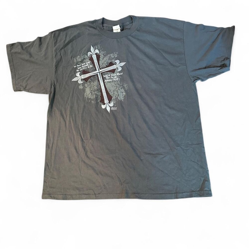 Y2K Gray Christian Jesus Christ Jesus Shirt Cross Hebrews 10:10 Graphic T-shirt
